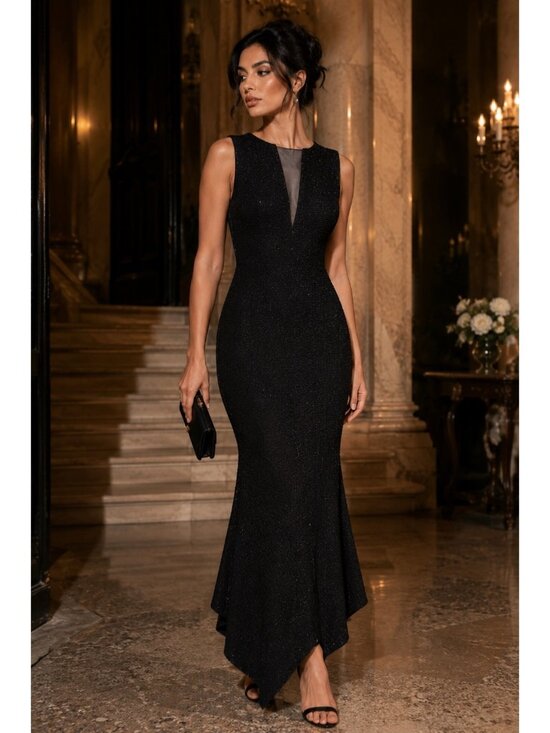 Eliza J Dresses & Skirts - Eliza J Black Glitter Evening Gown Dress Size 10 Sleeveless V-Neck Formal Maxi